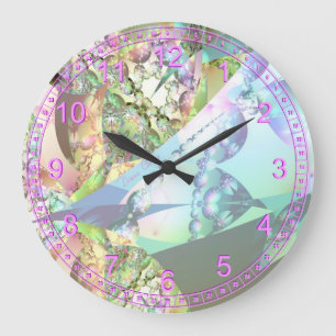 Reloj Redondo Grande Alas del fractal abstracto cristalino Amethyst de