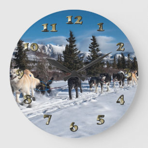 Reloj Redondo Grande Alaska Husky Dog Sled Race
