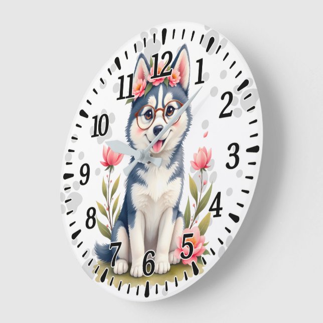 Reloj Redondo Grande Alaskan Husky (Ángulo)