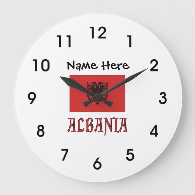 Reloj Redondo Grande Albania and Albanian Flag with Your Name Large Clo (Anverso)