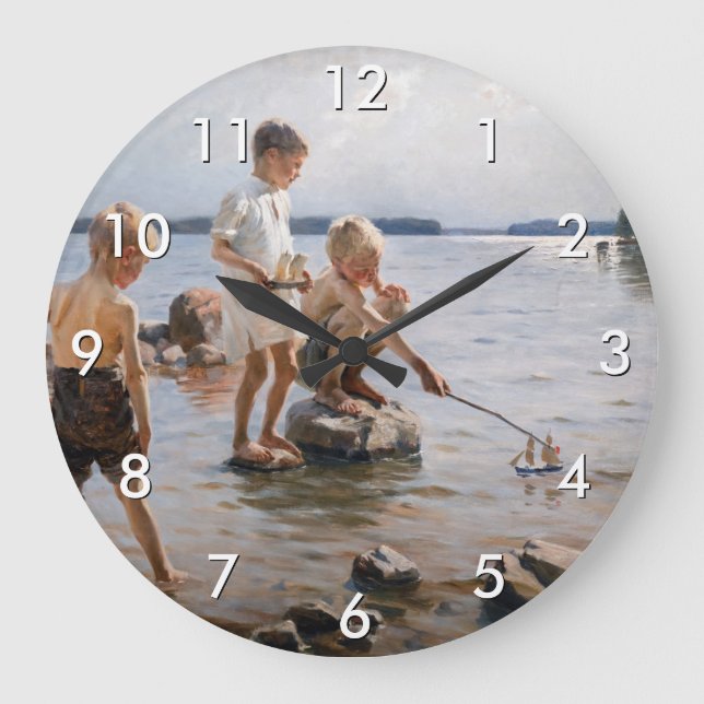 Reloj Redondo Grande Albert Edelfelt - Niños jugando en la costa (Anverso)