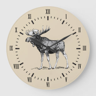 Reloj Redondo Grande Alces del país y de color topo rústicos