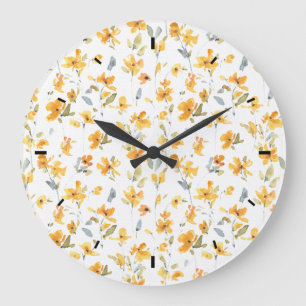 Reloj Redondo Grande Alegre acuarela floral amarilla