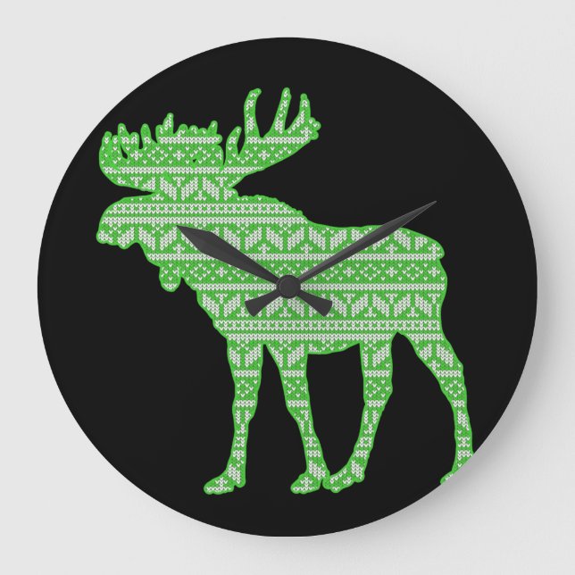 RELOJ REDONDO GRANDE ALEGRE NAVIDAD ALCE VERDE CIERVO (Anverso)