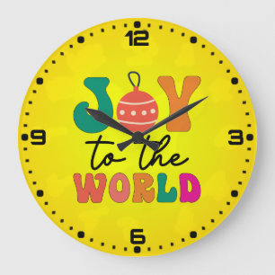 Reloj Redondo Grande Alegría Al Mundo Tipografía Navideña Colorida