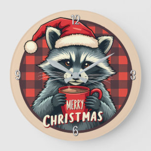 Reloj Redondo Grande Alegría de Cacao de Mapache de Navidad