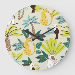 Reloj Redondo Grande Alegría de la jungla: Personalizado Animal Fun