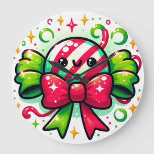 Reloj Redondo Grande Alegría de Menta: Personaje de Caramelo Navideño