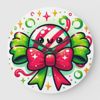 Reloj Redondo Grande Alegría de Menta: Personaje de Caramelo Navideño