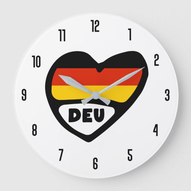 Reloj Redondo Grande Alemania Código de país DEU Bandera Corazón (Anverso)