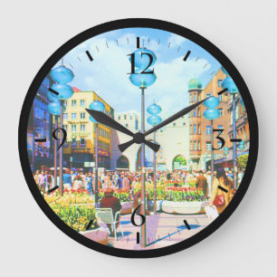 Reloj Redondo Grande Alemania Vintage Puerta de la Ciudad de Múnich Kar