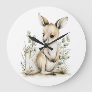 Reloj Redondo Grande Alfabeto de adorables animales bebés en acuarela C