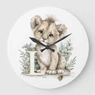 Reloj Redondo Grande Alfabeto de adorables animales bebés en acuarela L