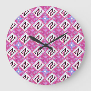 Reloj Redondo Grande Alfabeto geométrico rosa chic inicial N