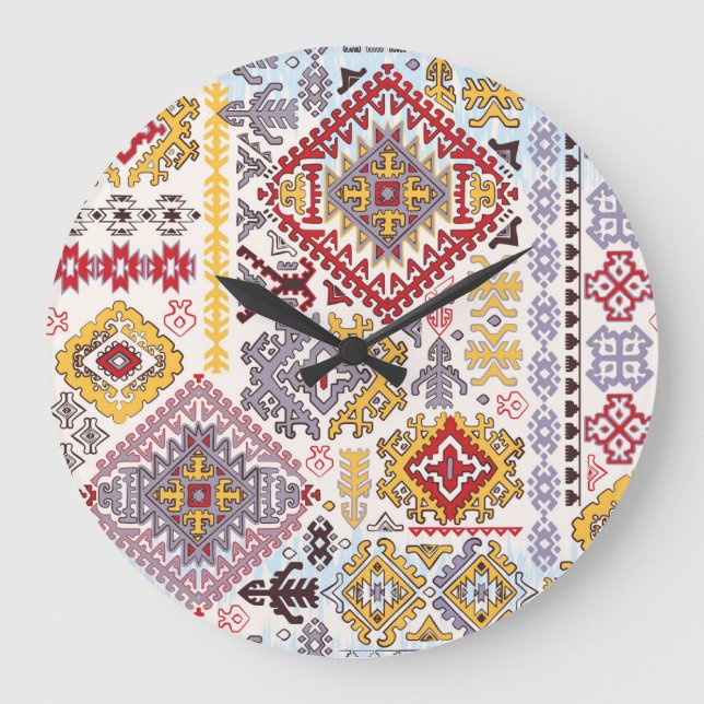 Reloj Redondo Grande Alfombra india, paisley mandala, yoga (Anverso)