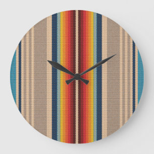 Reloj Redondo Grande Alfombra Mexicana: Coloridas franjas sin costura.
