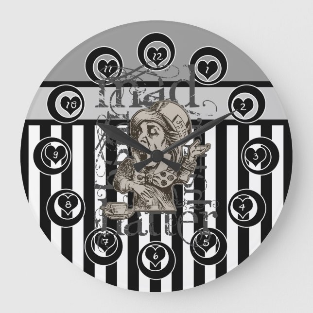 Reloj Redondo Grande Alice In Wonderland Mad Hatter Grunge (Anverso)