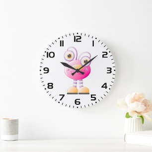 Reloj Redondo Grande Alienígena Rosa Cute Con Ojos Grandes