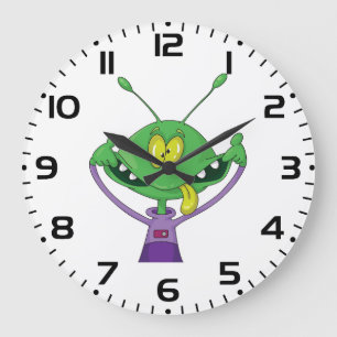 Reloj Redondo Grande Alienígena Verde Divertido Haciendo Cara Tonta