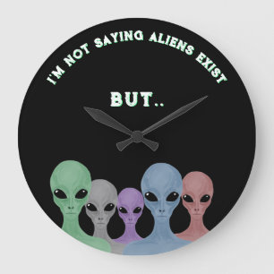 Reloj Redondo Grande Alienígenas Únicos Dibujados a Mano Multicolores