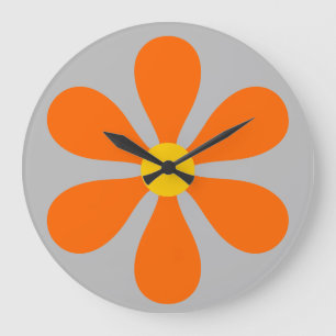 Reloj Redondo Grande Alimentación de flores - naranja