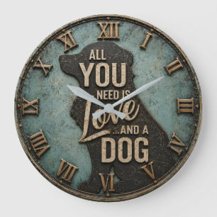 Reloj Redondo Grande All You Need Is Love and a Dog Rustic