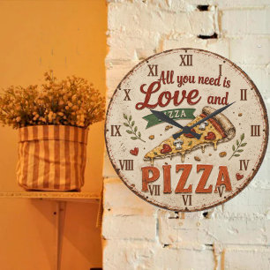 Reloj Redondo Grande All You Need Is Love and Pizza