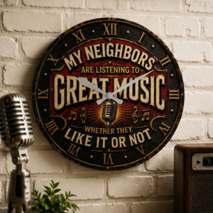 Reloj Redondo Grande All You Need Is Music Vintage Microphone