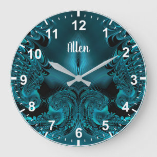 Reloj Redondo Grande ALLEN ~ WOW! Patrón fractal Verde y Negro ~