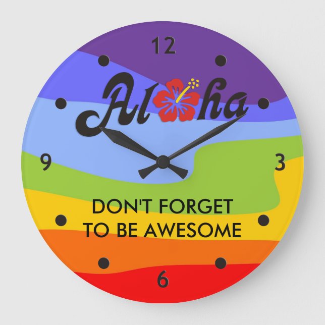 Reloj Redondo Grande Aloha Hibiscus - flat Hawaii design + your ideas (Anverso)