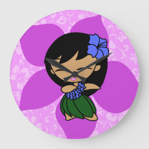 Reloj Redondo Grande Aloha Honeys Hawaiian Hibiscus Vintage Hula Chica