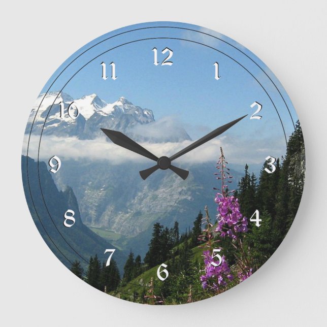 Reloj Redondo Grande Alpes - Suiza hermosa fotografía escénica (Anverso)