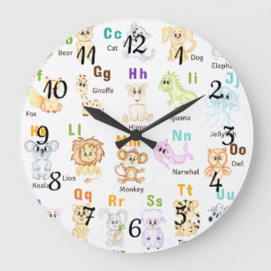 Reloj Redondo Grande Alphabet Animal ABC Animales cutáneos