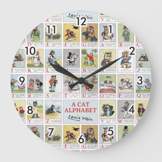 Reloj Redondo Grande Alphabet Cat, Louis Wain (Anverso)