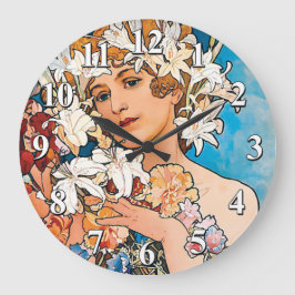 Reloj Redondo Grande Alphonse Mucha - Flor - Arte Retro Art Nouveau