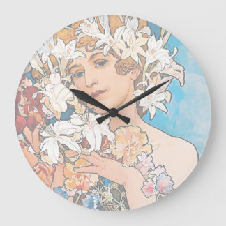 Reloj Redondo Grande Alphonse Mucha - Flor - Arte Retro Art Nouveau