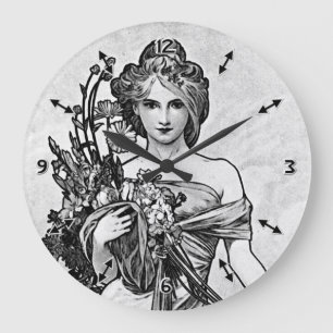 Reloj Redondo Grande Alphonse Mucha Flores rotas