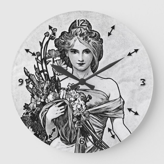 Reloj Redondo Grande Alphonse Mucha Flores rotas (Anverso)