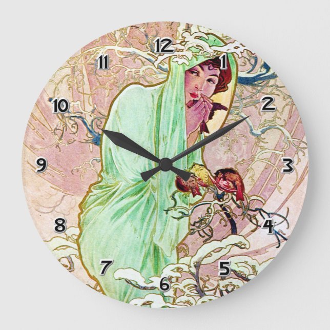 Reloj Redondo Grande Alphonse Mucha Invierno II (Anverso)