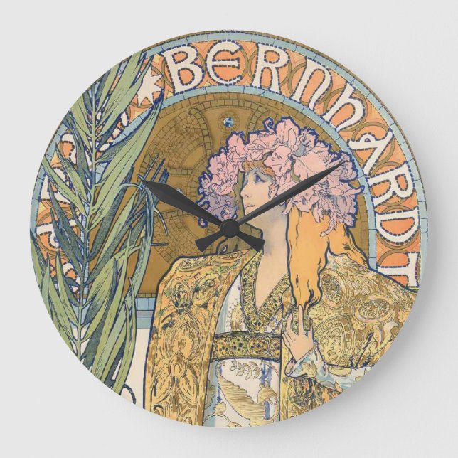 Reloj Redondo Grande Alphonse Mucha - pintura de Sarah Bernhard (Anverso)