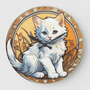 Reloj Redondo Grande Alphonse Mucha Style Cat