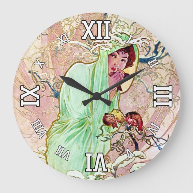 Reloj Redondo Grande Alphonse Mucha Winter II (Anverso)