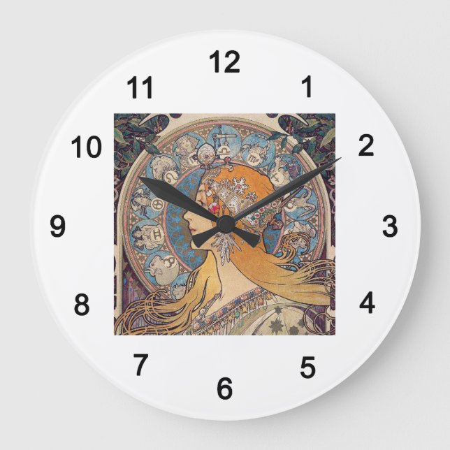 Reloj Redondo Grande Alphonse Mucha, "Zodiac" (Anverso)