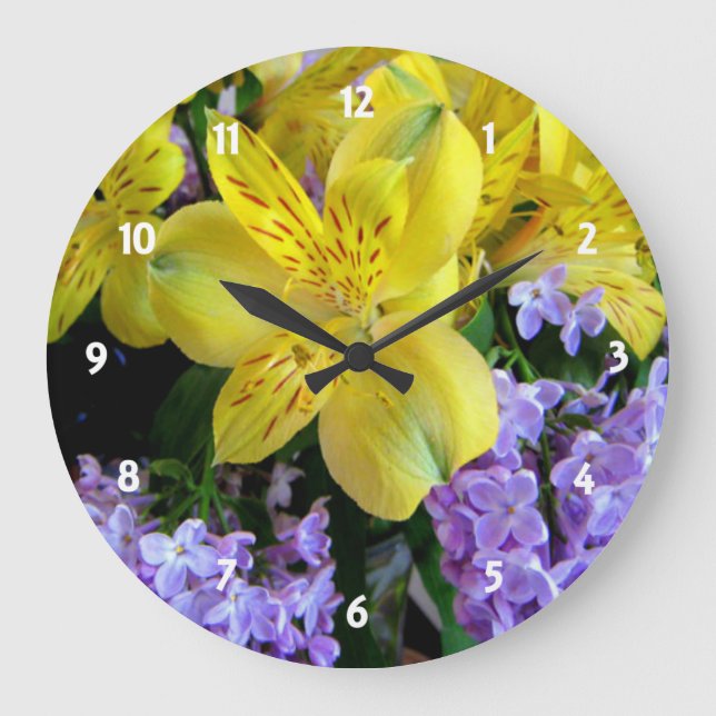 Reloj Redondo Grande Alstroemeria y flores de las lilas (Anverso)