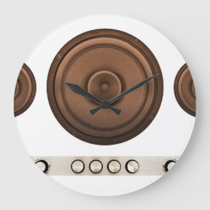 Reloj Redondo Grande Altavoces retro: marrón, blanco aislado.