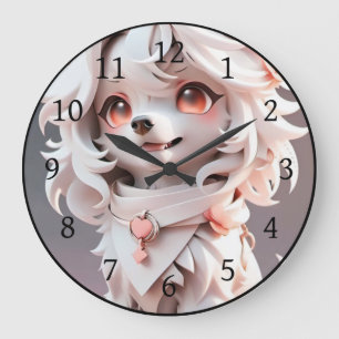 Reloj Redondo Grande Aluminio Rosa Y Blanco Fluffy