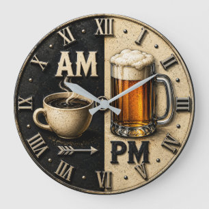 Reloj Redondo Grande AM PM Beer Funny Coffee Man Cave Pub Decor