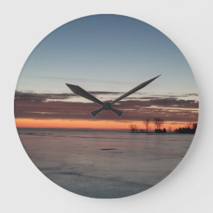 Reloj Redondo Grande Amanecer de Hielo de Invierno en el Lago Winnebago