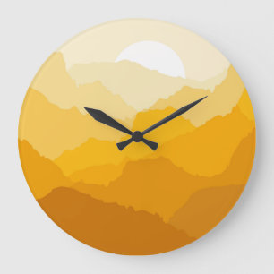 Reloj Redondo Grande Amanecer de montaña amarillo y naranja