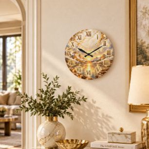 Reloj Redondo Grande Amanecer Escénico Montañoso Dorado Cristiano Númer